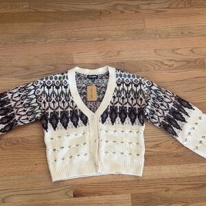 Steve Madden Cream and Black Patterned Cardigan